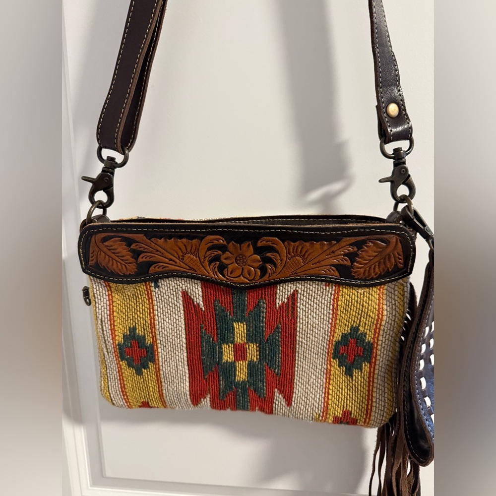 Myra Bag Southwest Crossbody with Tooled Leather & Fringe